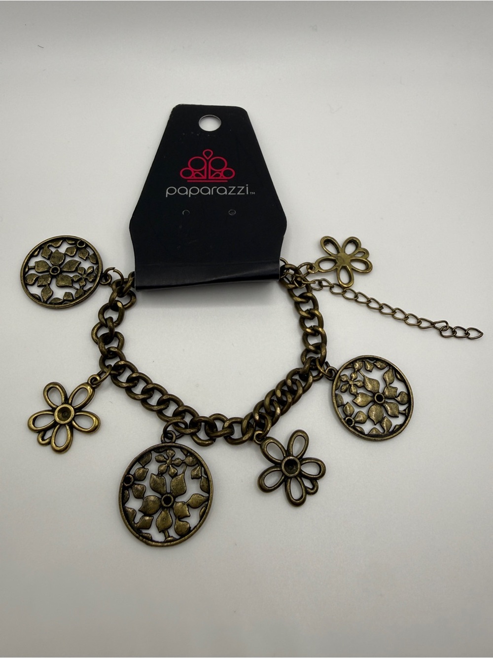 Paparazzi Antique Brass Floral Charm Bracelet - Bronze Tones